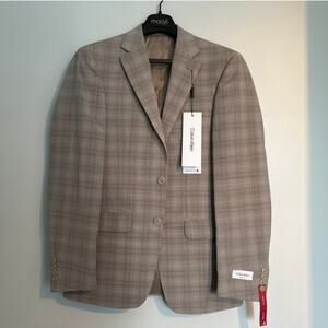 NWT Calvin Klein Slim Fit Stretch Sport Coat Blazer – Beige Plaid, Men’s 36R
